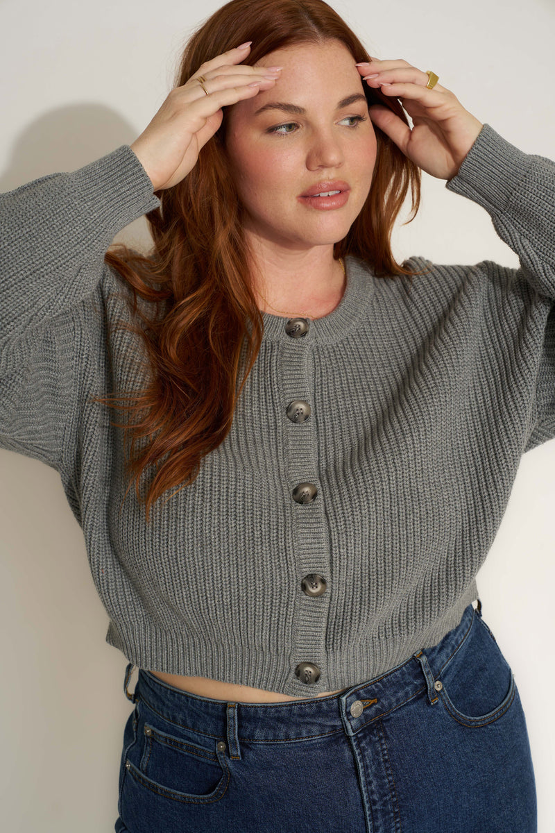 The Crop Cardi - Heather Grey – Callahan Knitwear