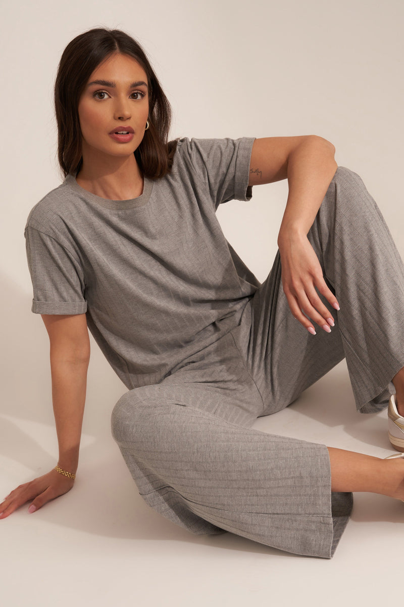 Ribbed stretch-modal jersey lounge set - Heather Grey