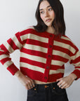 Fiona Cardigan - Cherry & Creme Stripe