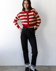 Fiona Cardigan - Cherry & Creme Stripe