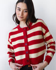 Fiona Cardigan - Cherry & Creme Stripe