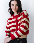 Fiona Cardigan - Cherry & Creme Stripe