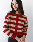 Fiona Cardigan - Cherry & Creme Stripe