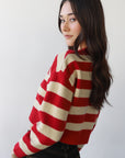 Fiona Cardigan - Cherry & Creme Stripe