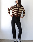 Fiona Cardigan - Chocolate & Creme Stripe