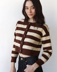 Fiona Cardigan - Chocolate & Creme Stripe