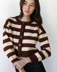 Fiona Cardigan - Chocolate & Creme Stripe
