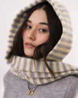 Hooded Scarf - Heather Grey & Creme Stripe