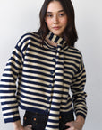 Jane Cardigan & Scarf - Navy & Creme Stripe