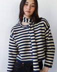 Jane Cardigan & Scarf - Navy & Creme Stripe