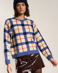 Melody Plaid Crewneck - Navy