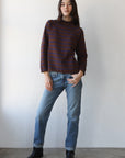 The Mock Neck - Chocolate & Indigo Stripe