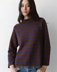 The Mock Neck - Chocolate & Indigo Stripe