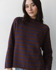The Mock Neck - Chocolate & Indigo Stripe