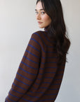 The Mock Neck - Chocolate & Indigo Stripe