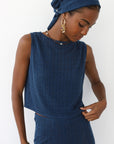 Nerissa Pointelle Tank - Navy