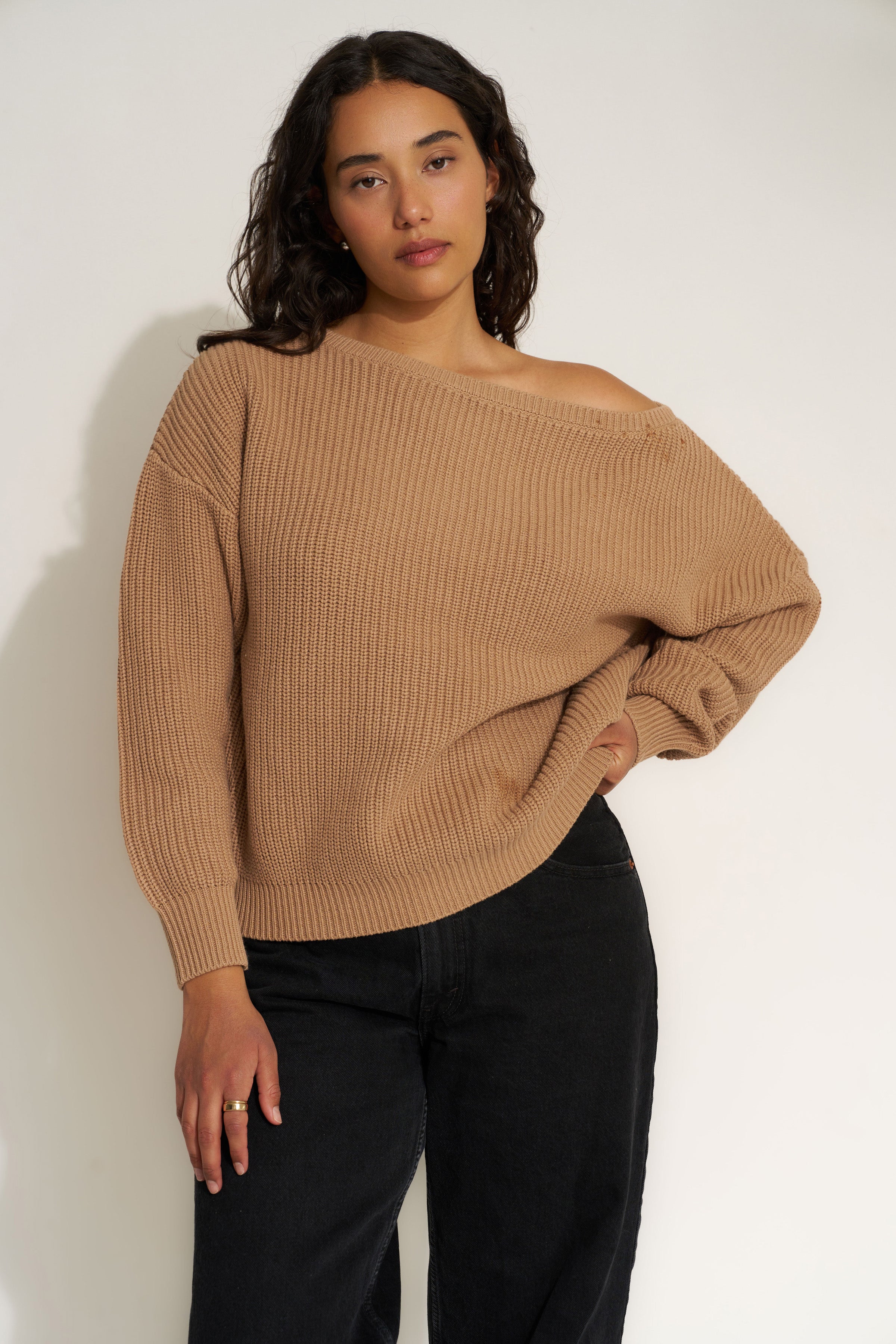 The Off Shoulder - Camel – Callahan Knitwear