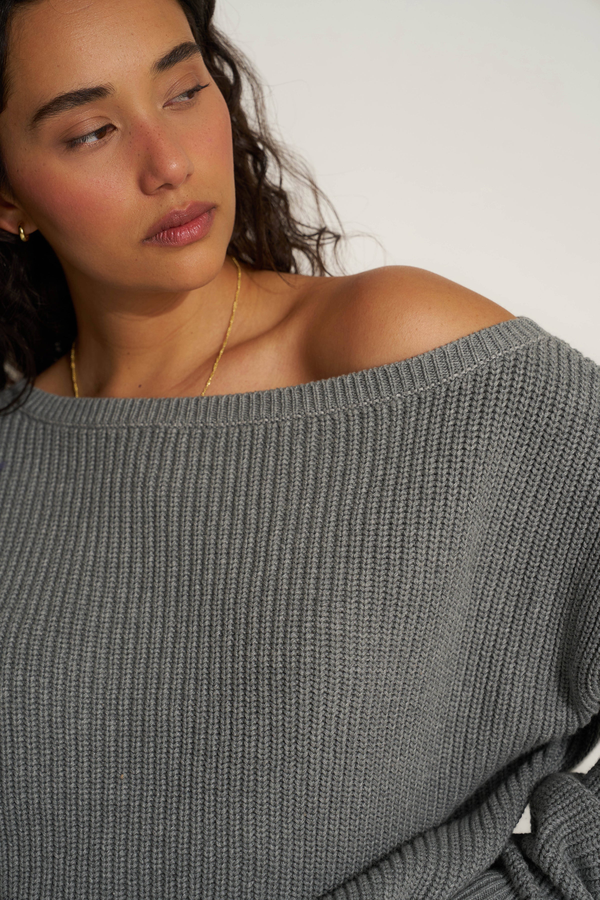 tankair OFF SHOULDER KNIT gray 値下げ不可 Oversized Overfold Off Shoulder Knit Sweater – COMMENSE