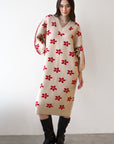 Rhodes V-Neck Midi Dress - Creme