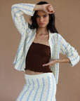 Sienna Crochet Button Down - Moody Blue