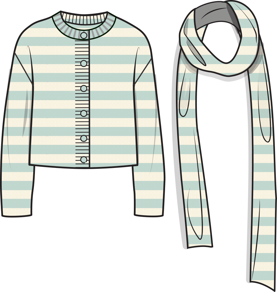 Jane Cardigan &amp; Scarf - Jade &amp; Creme