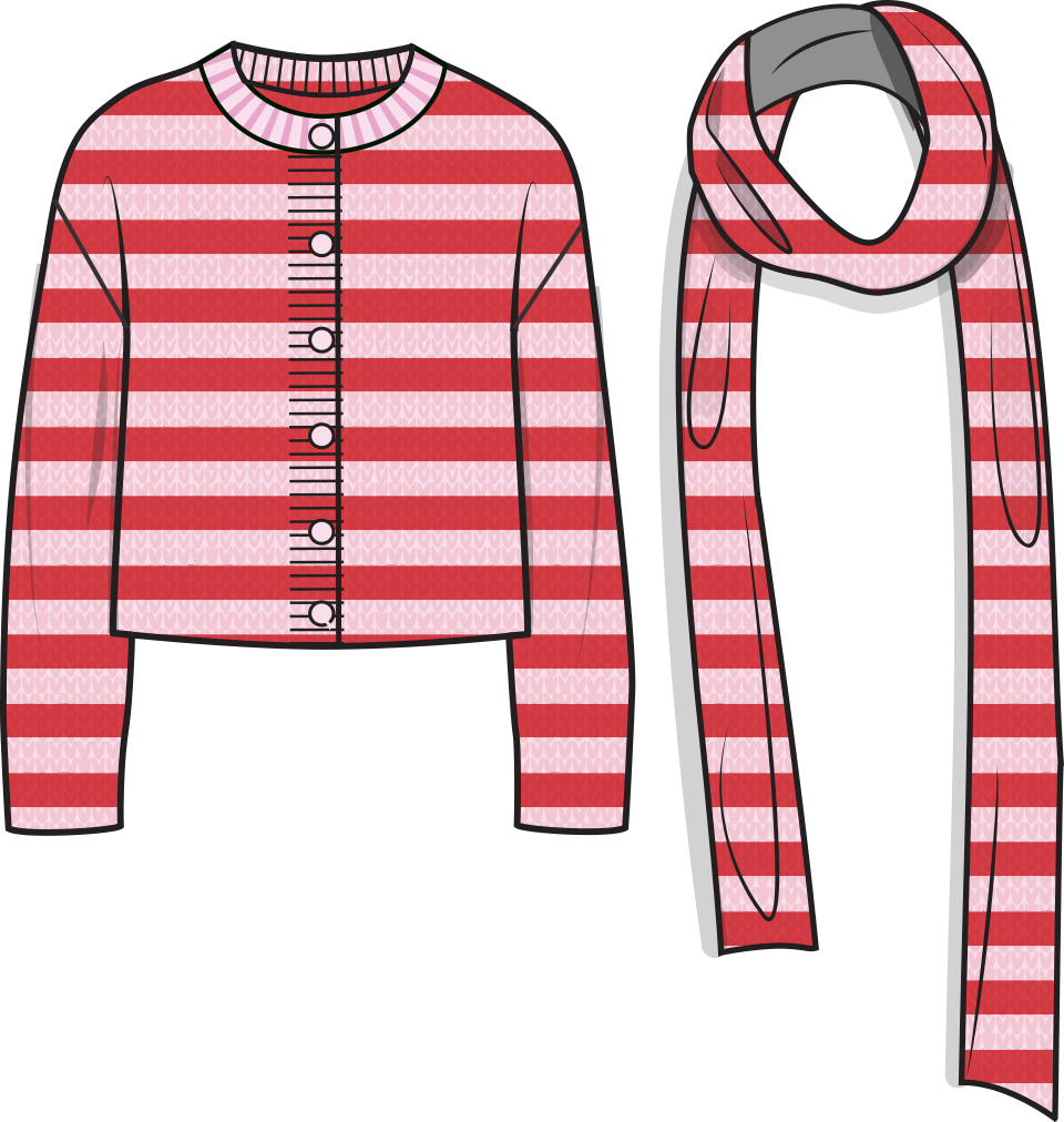 Jane Cardigan &amp; Scarf - Pink &amp; Red