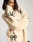 Bellamy Chunky Knit Pullover - Creme Bow