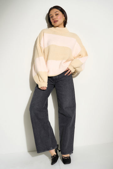 Bellamy Chunky Knit Pullover - Pink Stripe