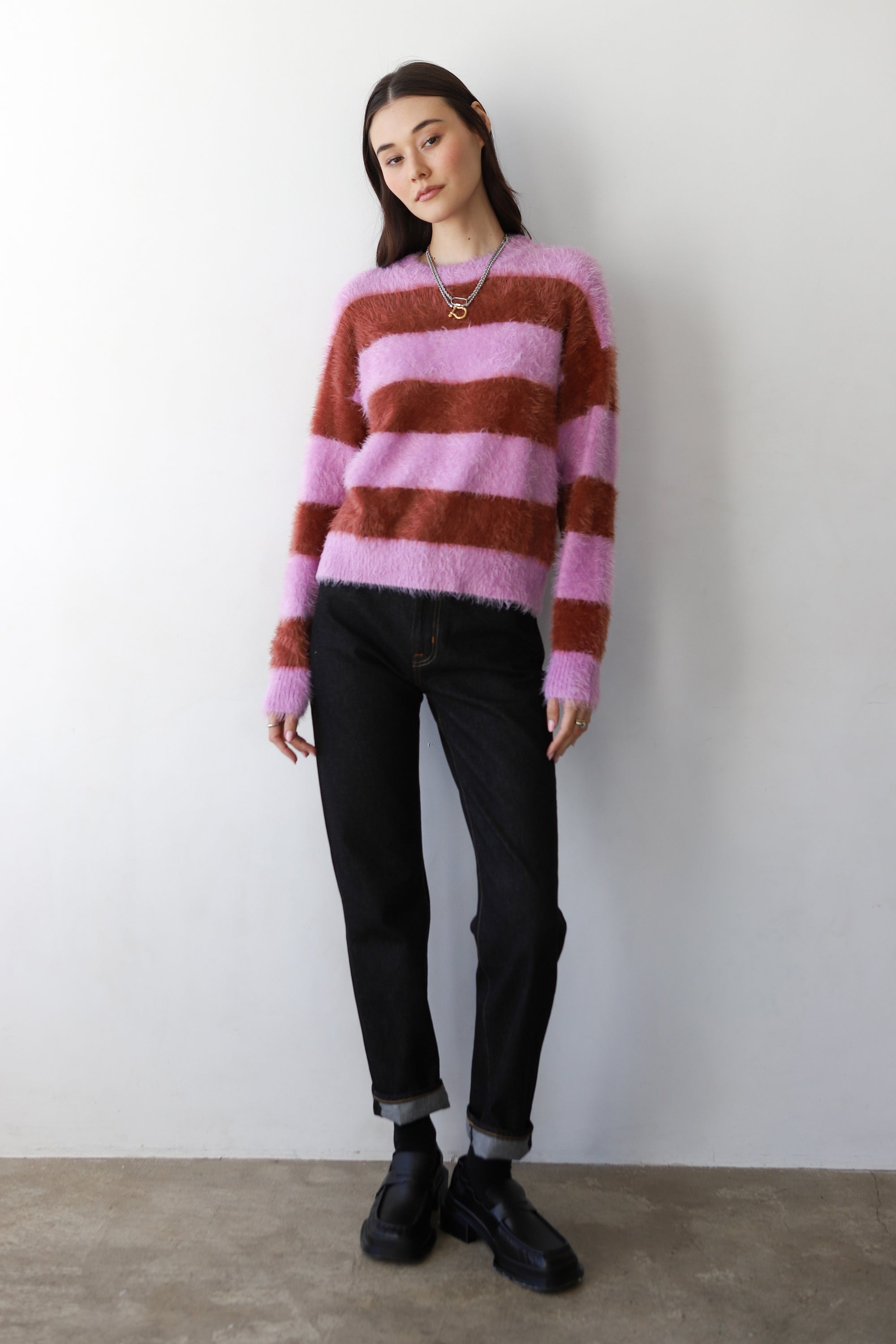 Esme Pullover - Lavender &amp; Chocolate Stripe