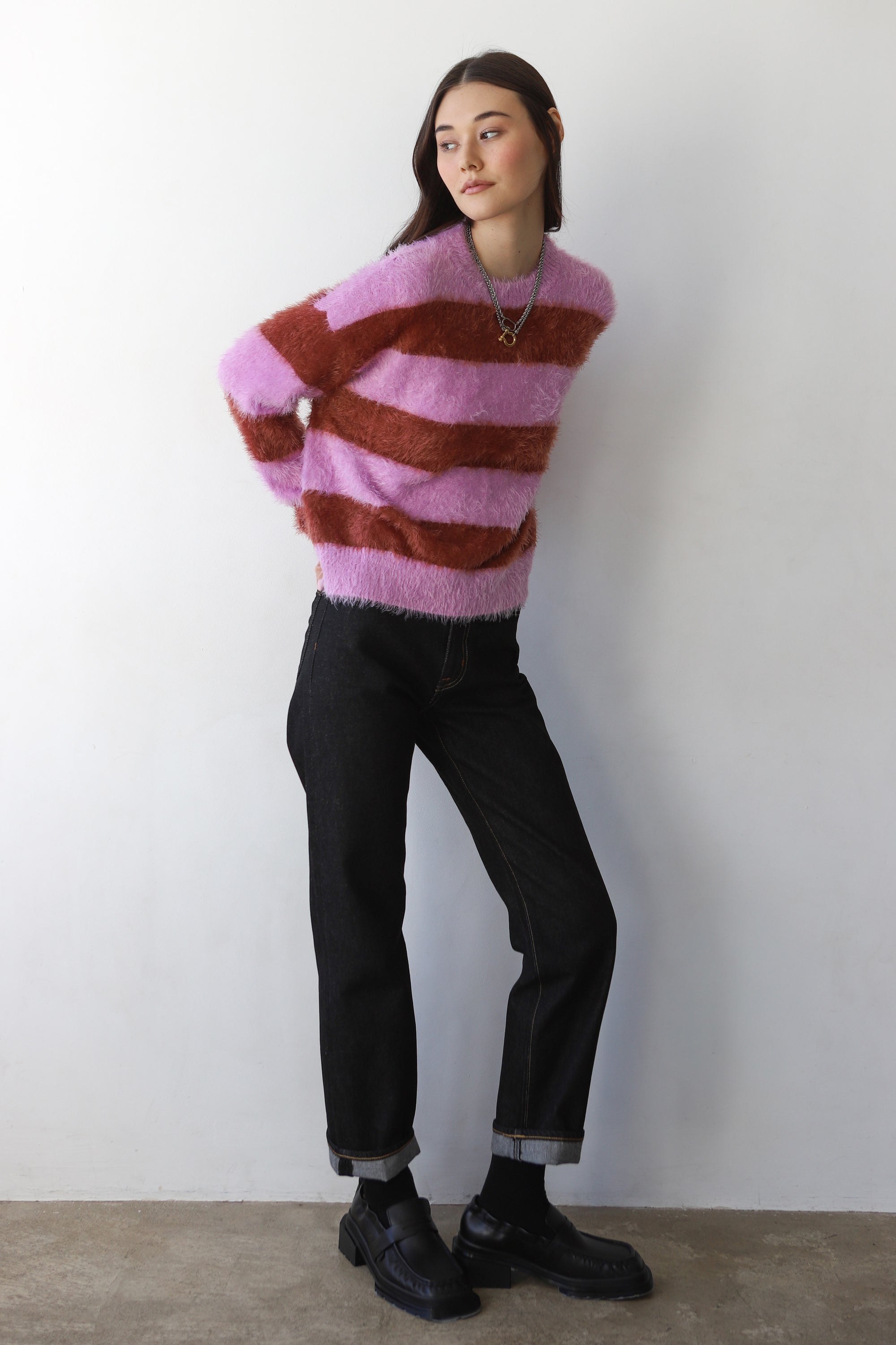 Esme Pullover - Lavender &amp; Chocolate Stripe