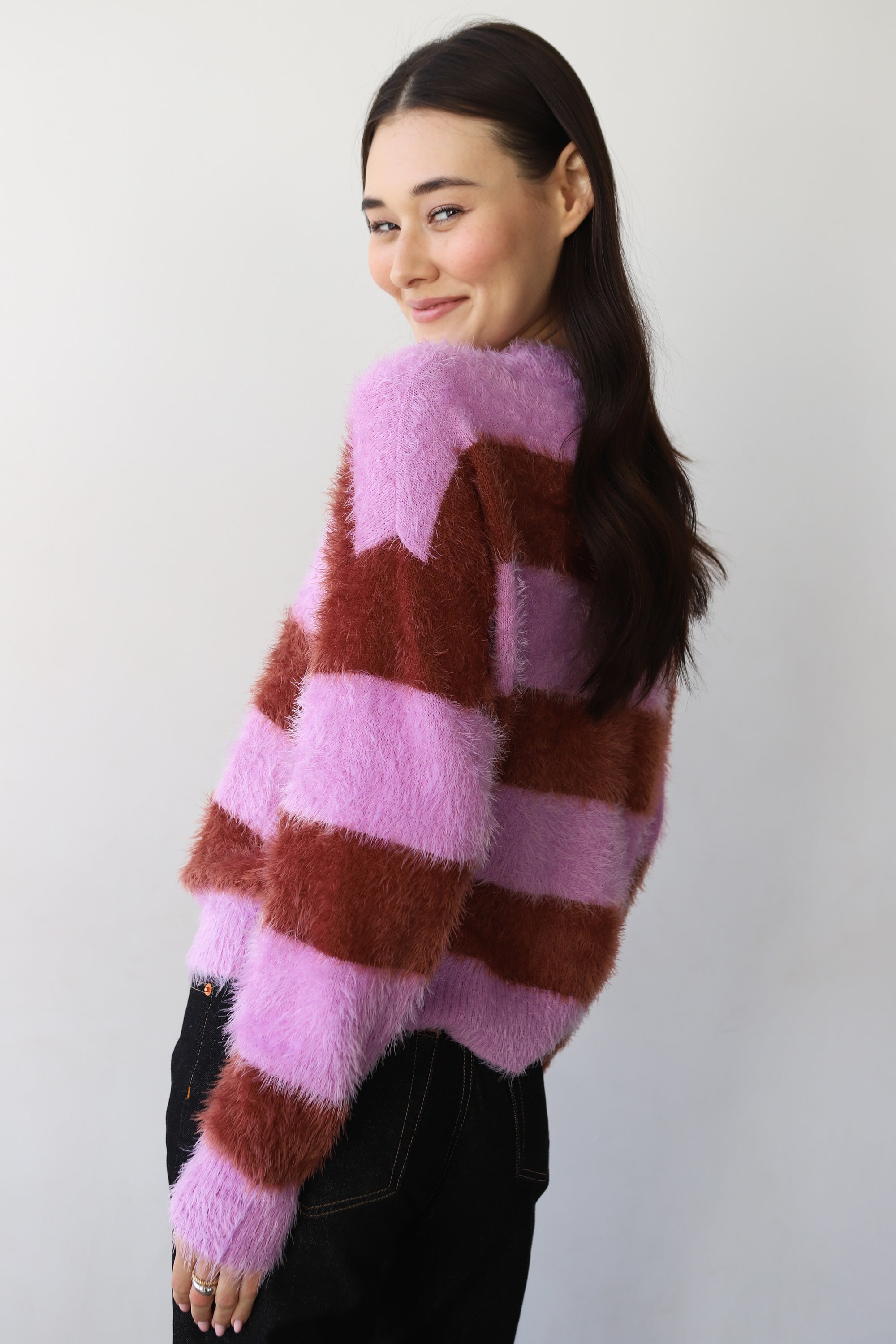 Esme Pullover - Lavender &amp; Chocolate Stripe