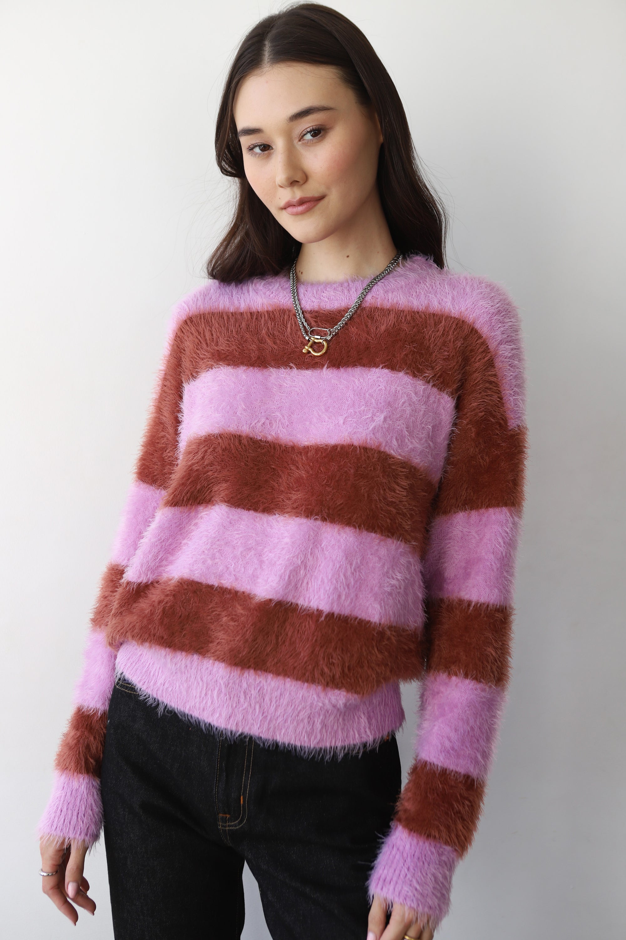 Esme Pullover - Lavender &amp; Chocolate Stripe