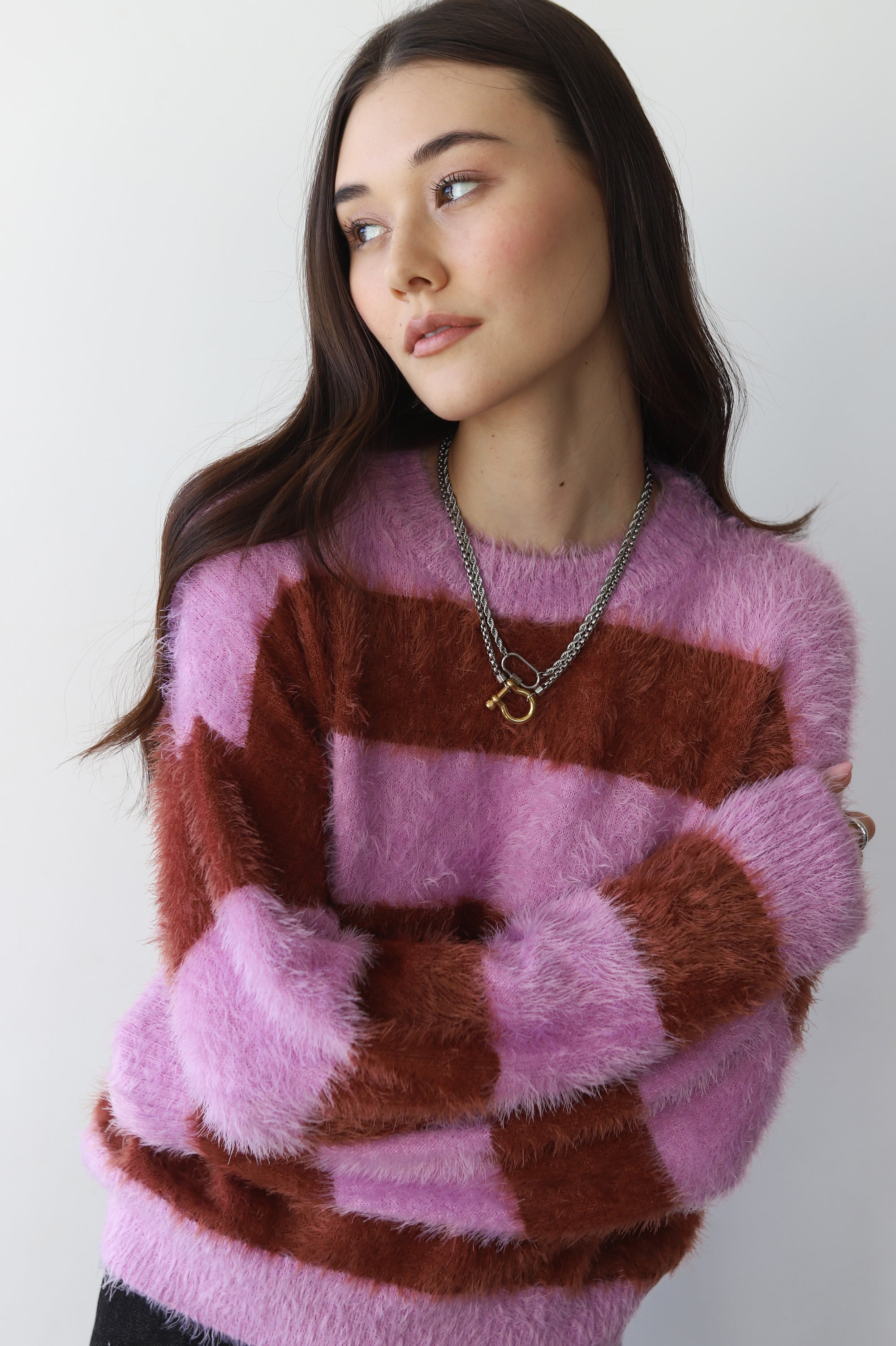 Esme Pullover - Lavender &amp; Chocolate Stripe