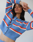 Fiona Cardigan - Capri Blue Stripe