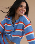 Fiona Cardigan - Capri Blue Stripe