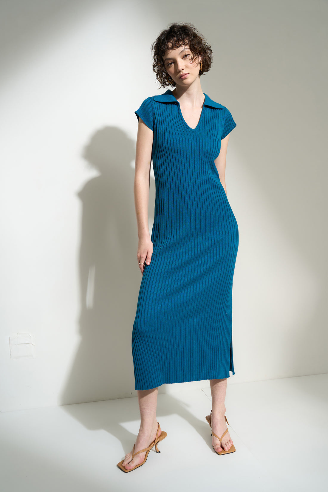 Hallie Ribbed Midi - Sea Blue