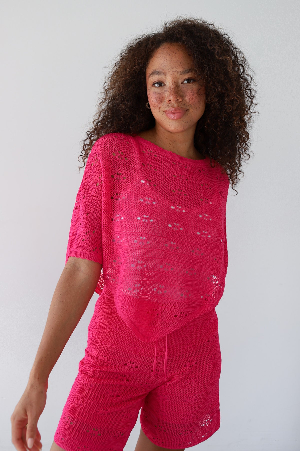 Eden Crochet Poncho - Raspberry