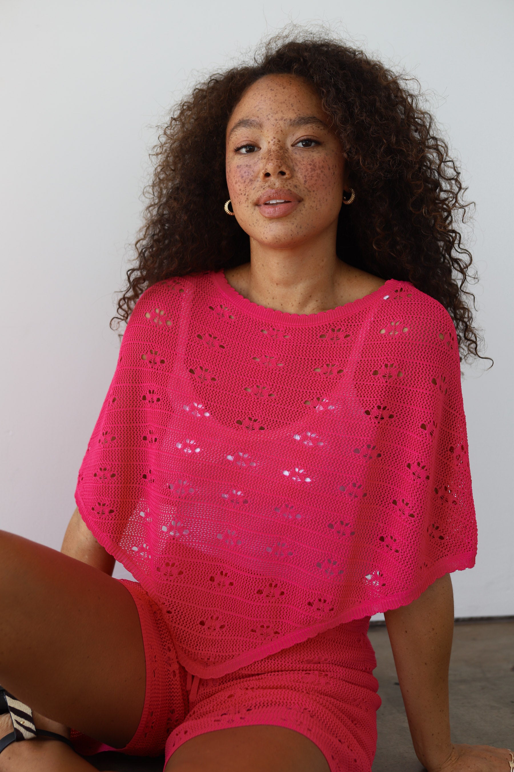 Eden Crochet Poncho - Raspberry