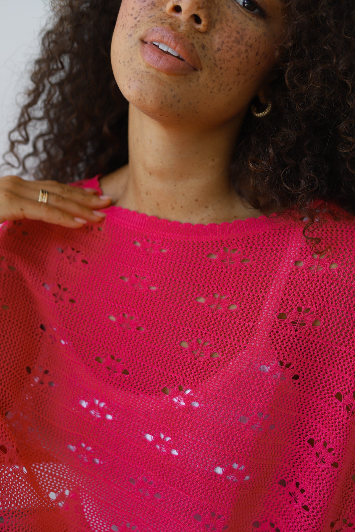 Eden Crochet Poncho - Raspberry