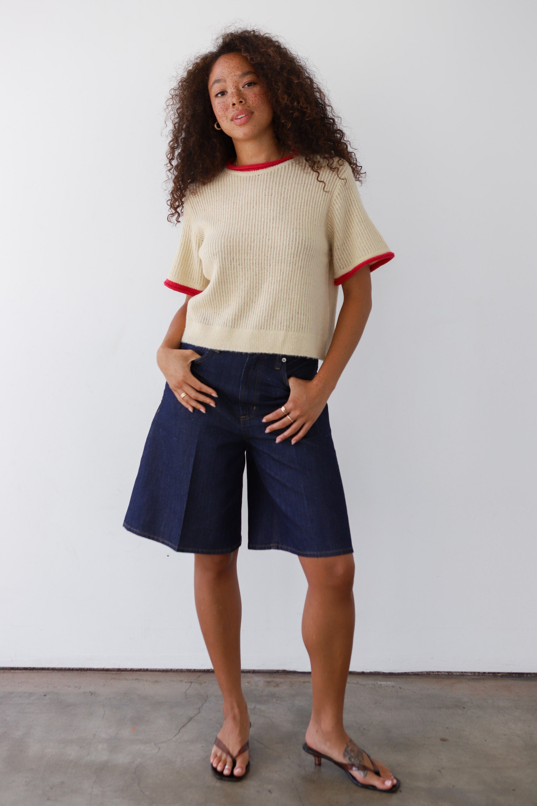 Avril Rib Ringer Tee - Swan