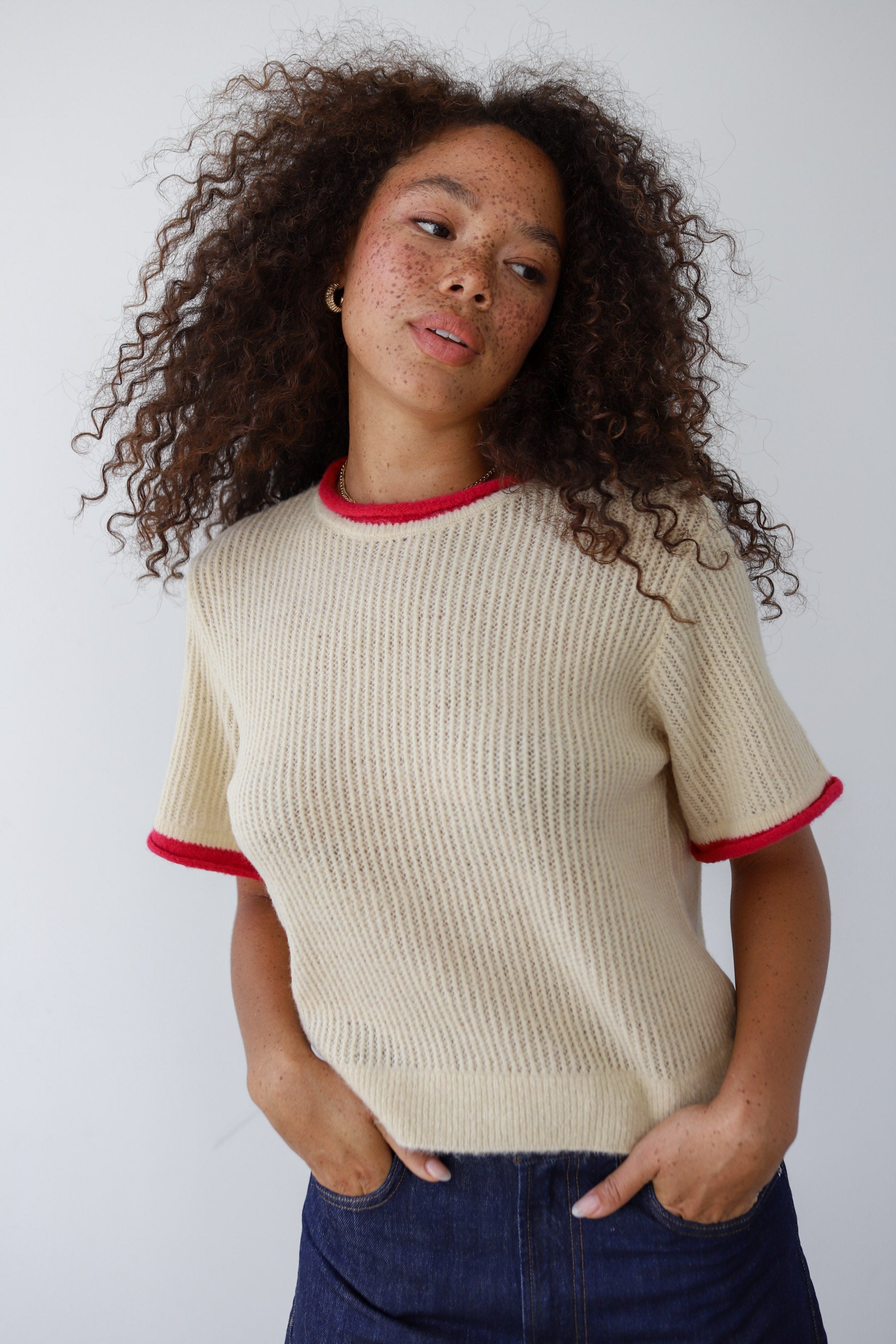 Avril Rib Ringer Tee - Swan