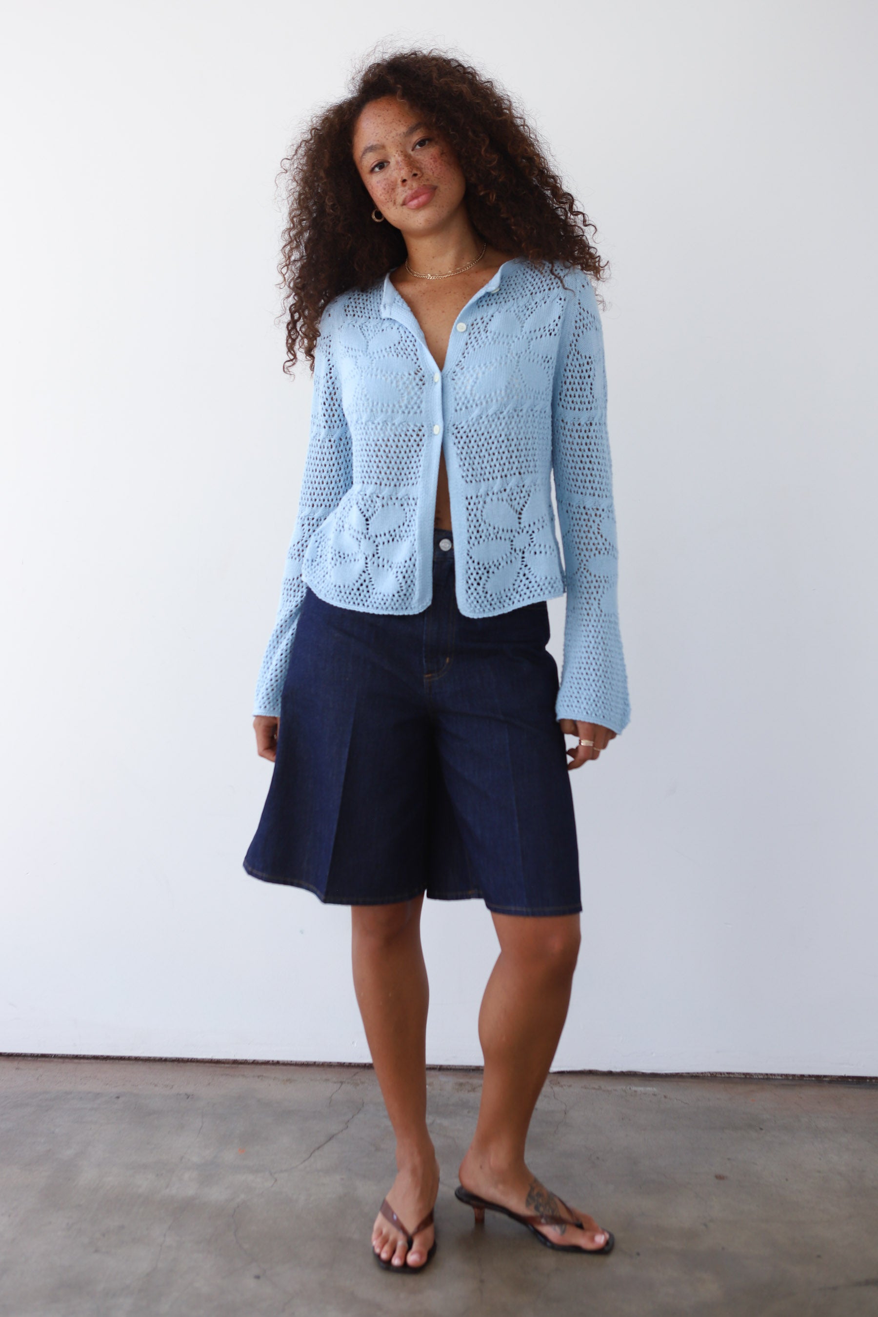 Hunter Crochet Cardi - Ice Blue