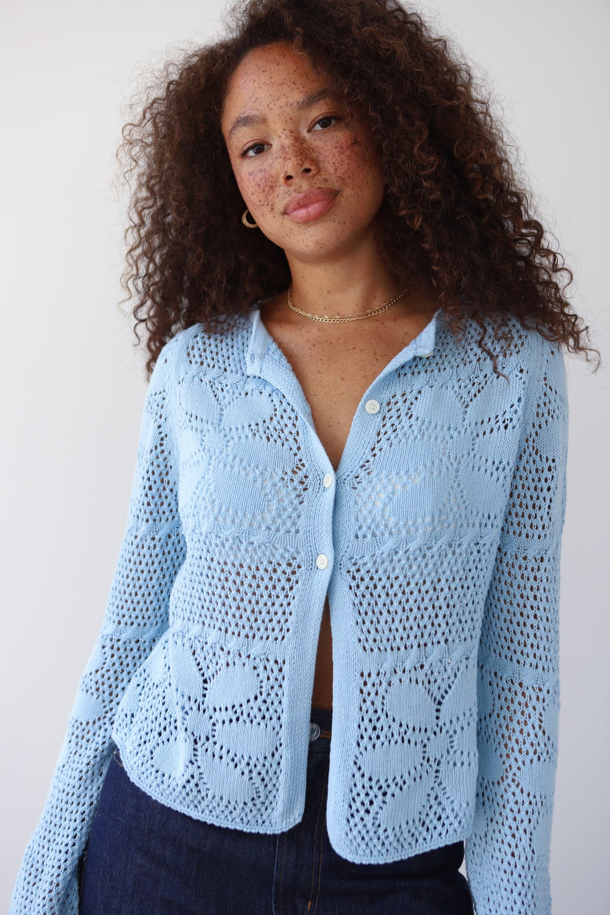 Hunter Crochet Cardi - Ice Blue