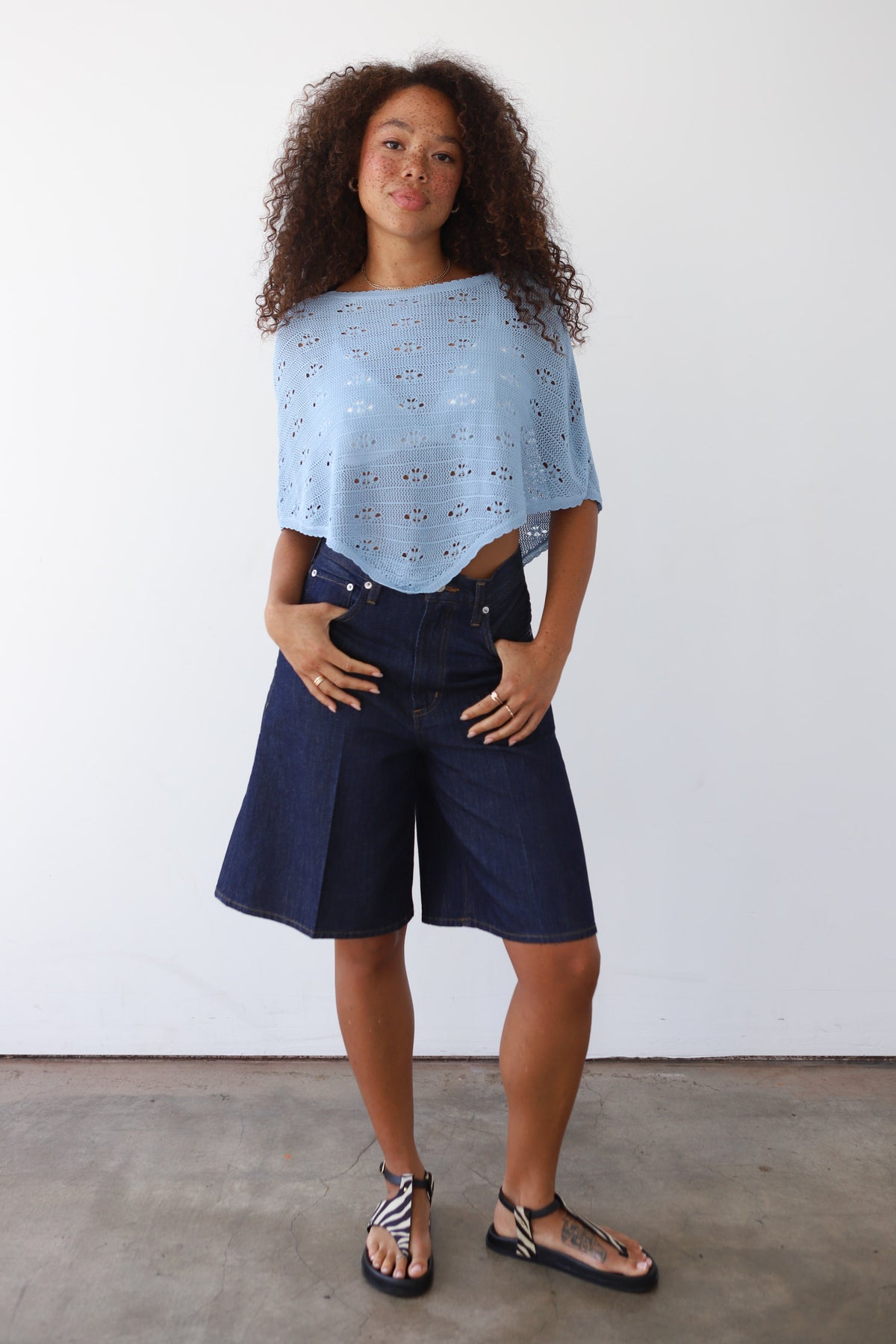 Eden Crochet Poncho - Ice Blue