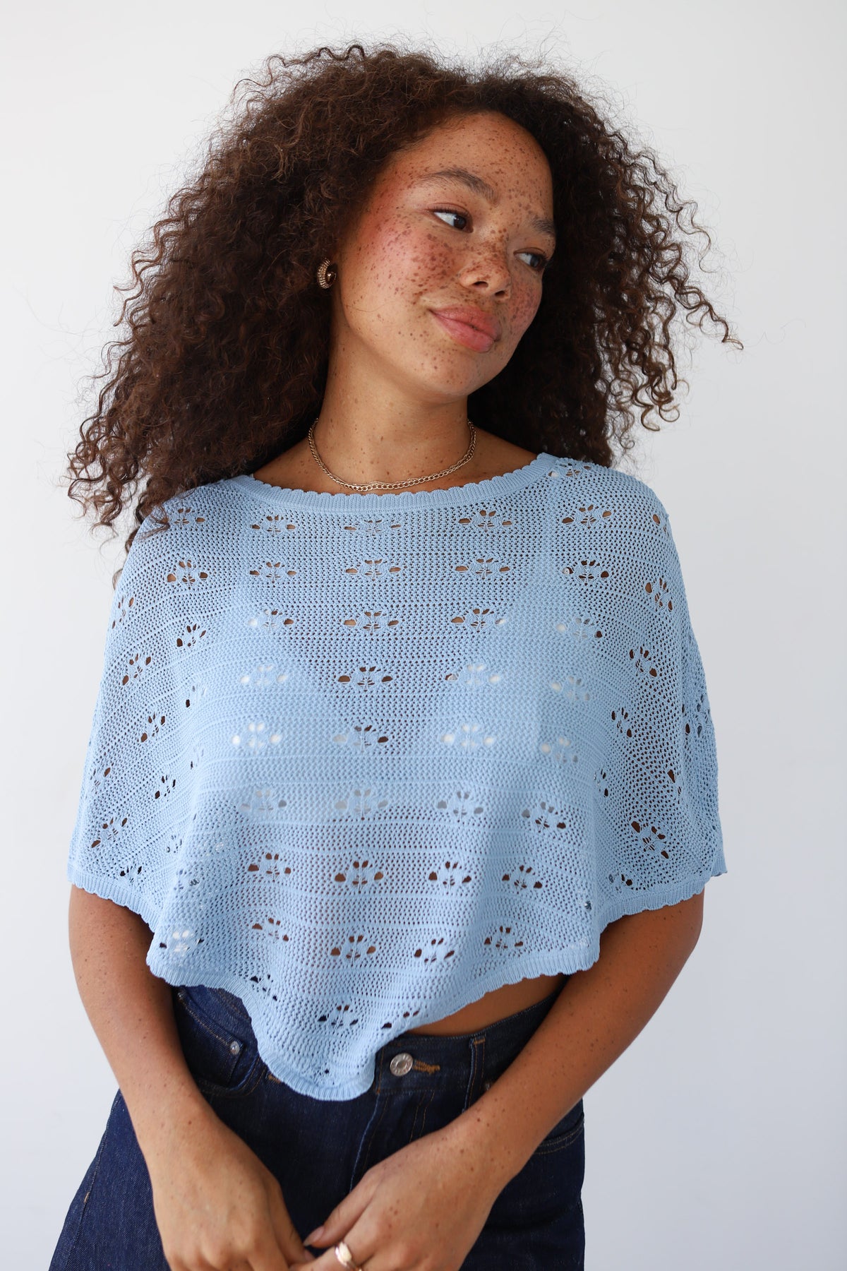 Eden Crochet Poncho - Ice Blue
