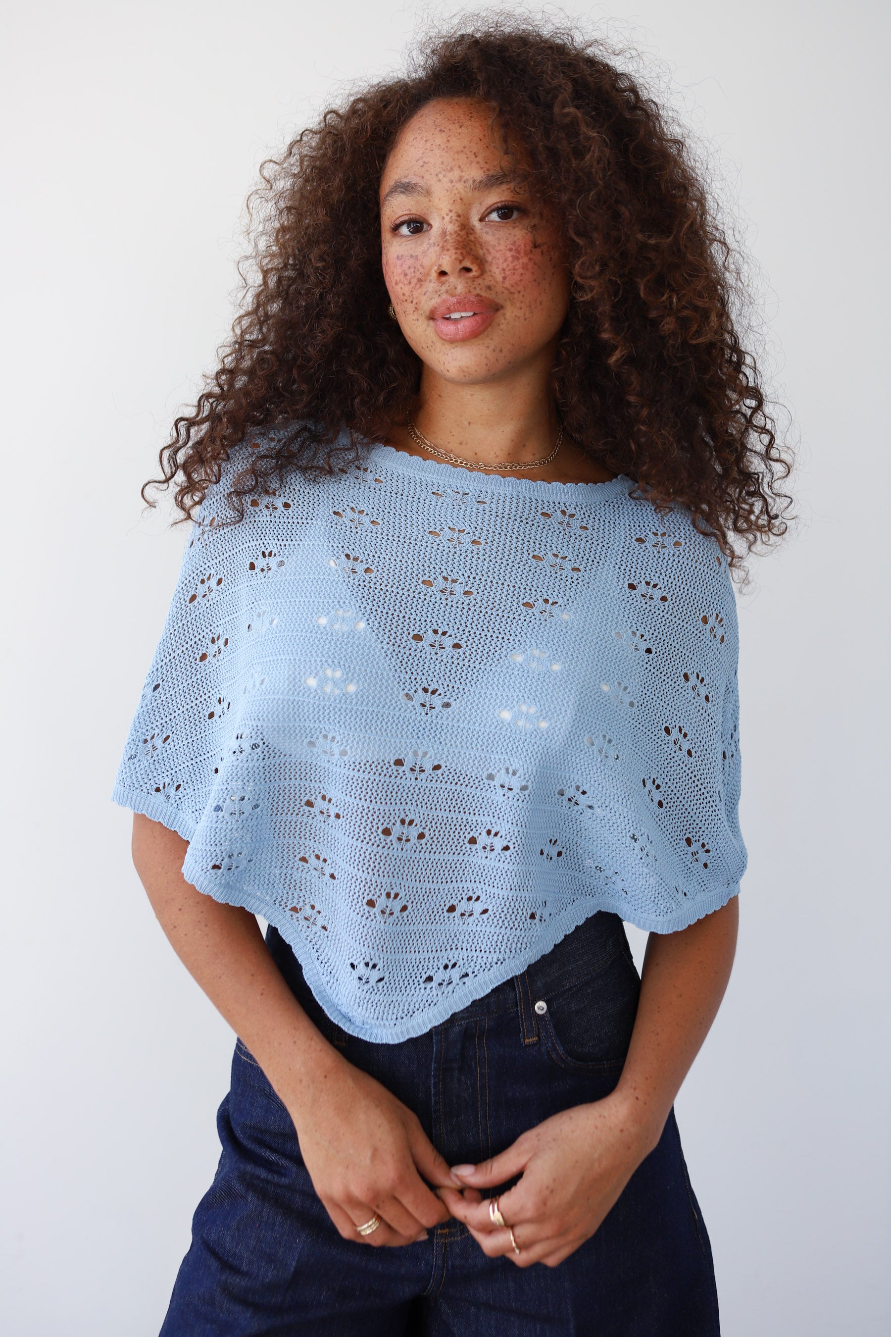 Eden Crochet Poncho - Ice Blue