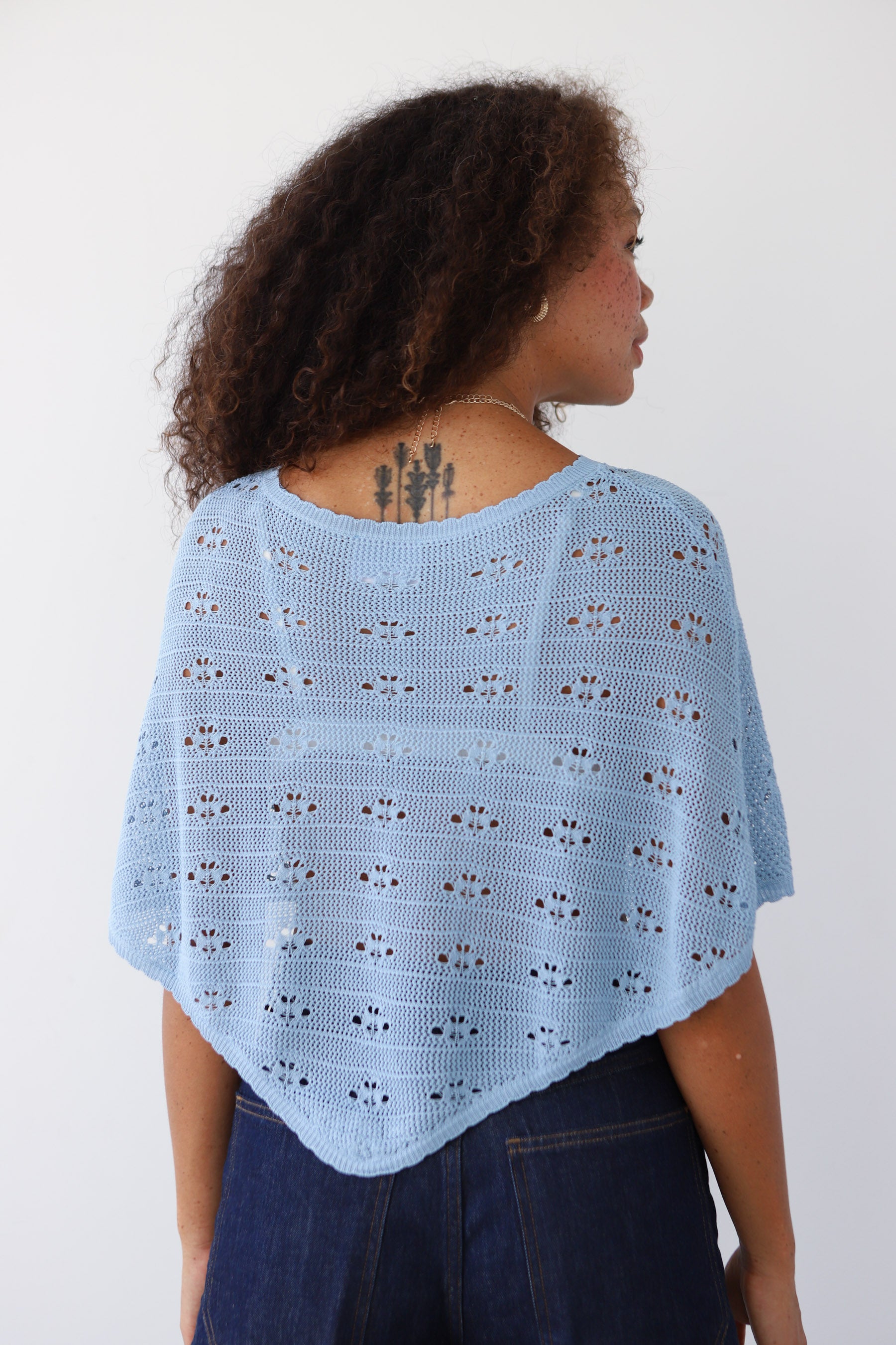 Eden Crochet Poncho - Ice Blue