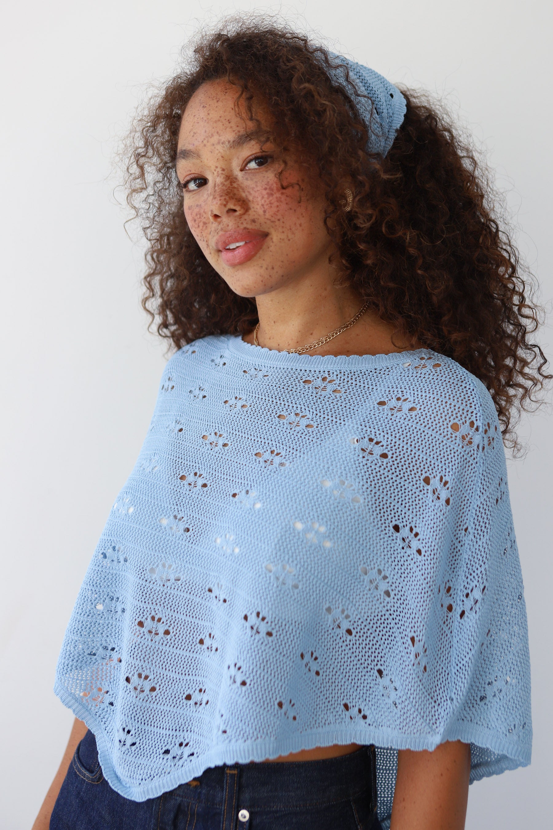 Eden Crochet Headscarf - Ice Blue