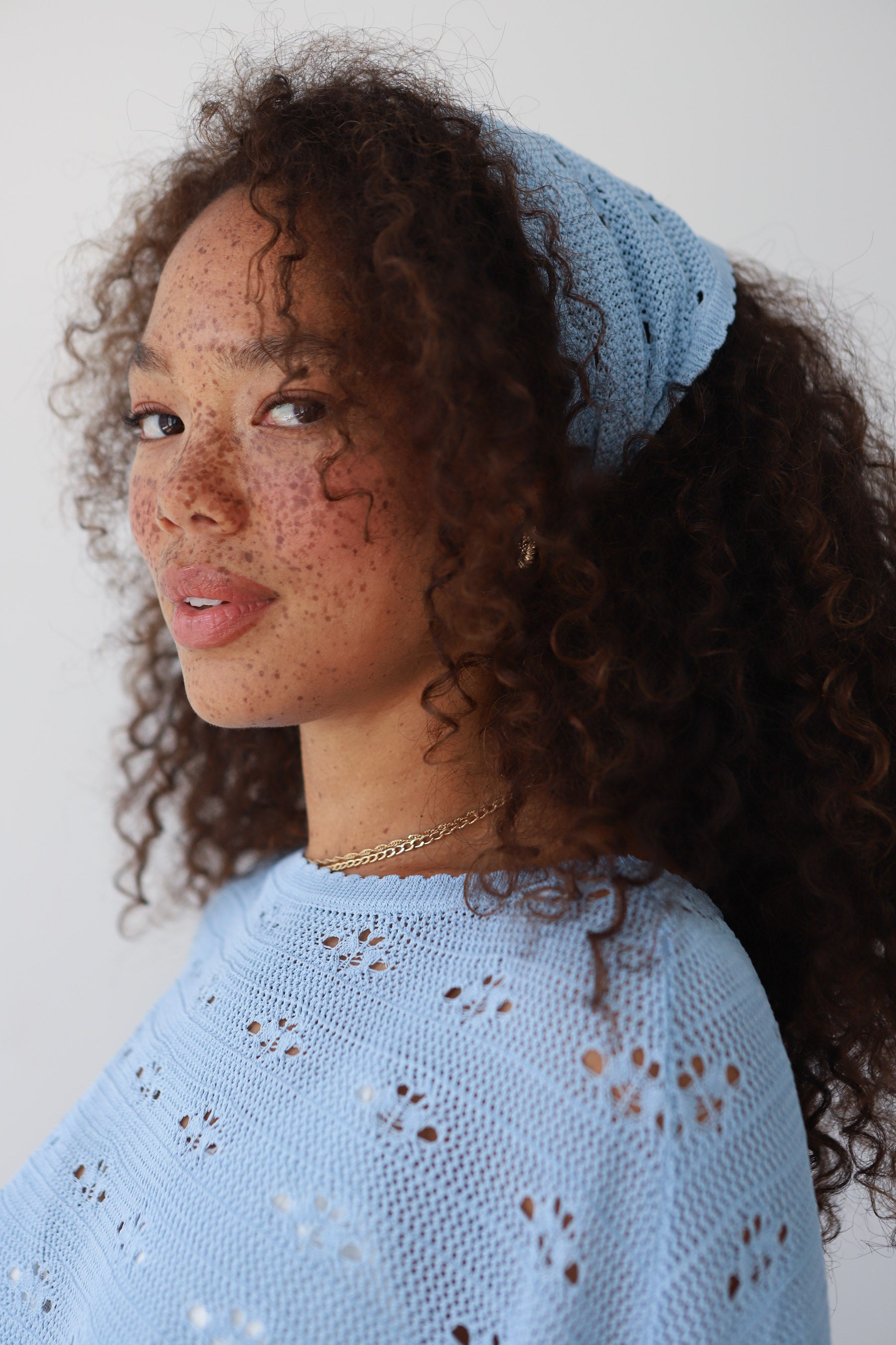 Eden Crochet Headscarf - Ice Blue