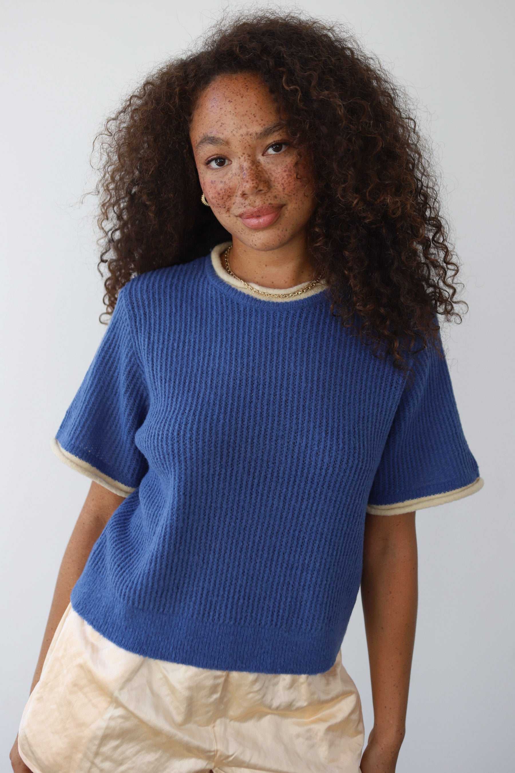 Avril Rib Ringer Tee - Cerulean Blue